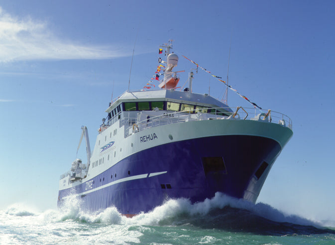 Sealord vessel at sea supporting sustainable seafood pet food production